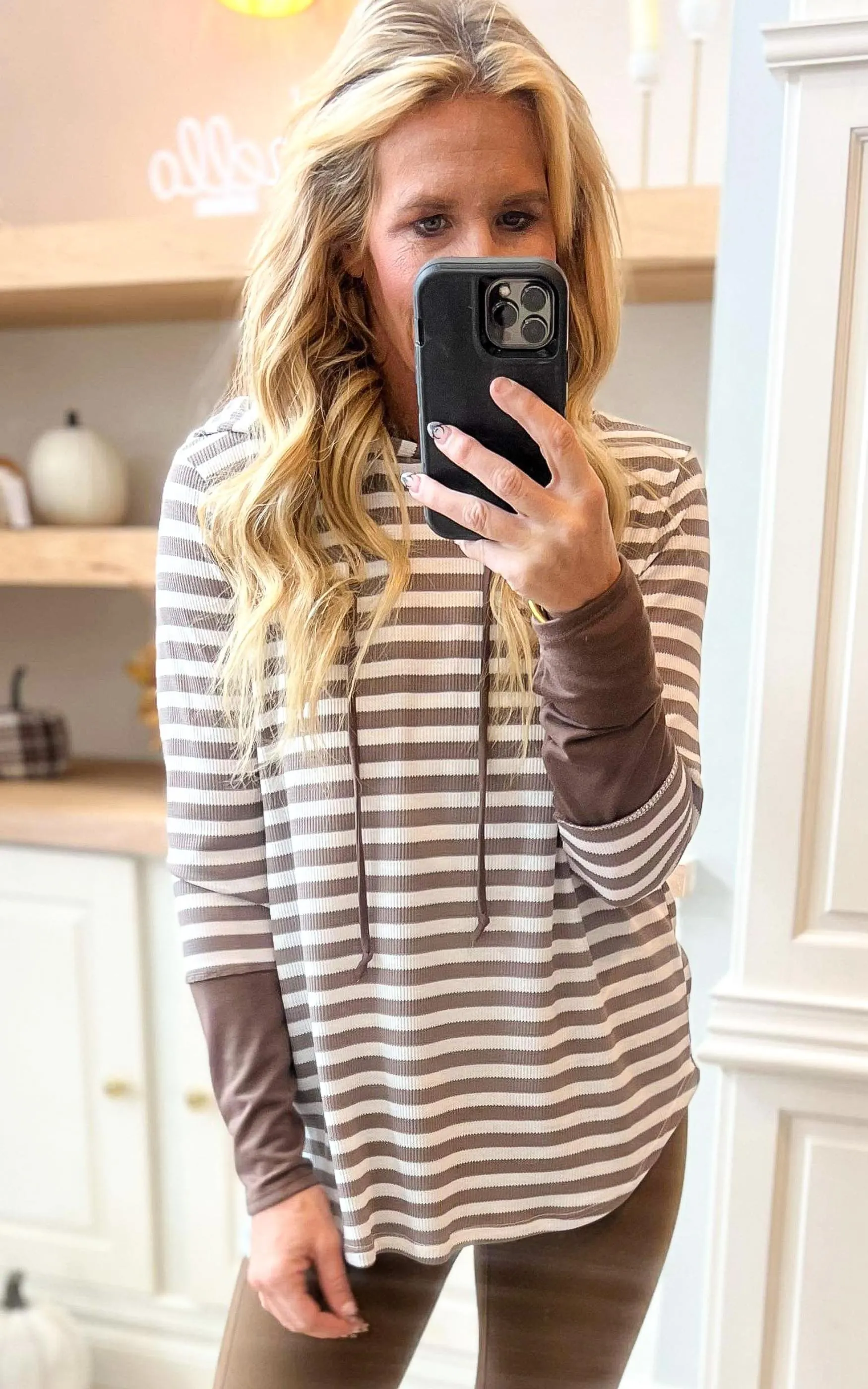 Striped Thermal Cuff Hoodie w/ Thumb Holes - Final Sale