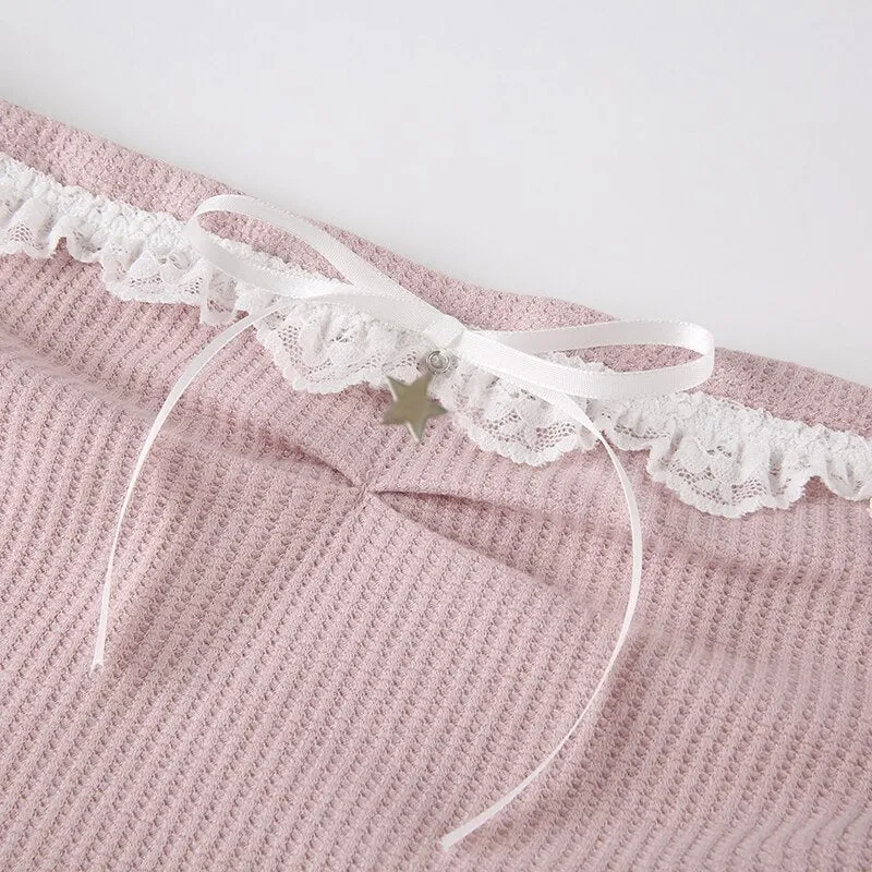 Sweet Cute Pink Lace Trim Bow Top