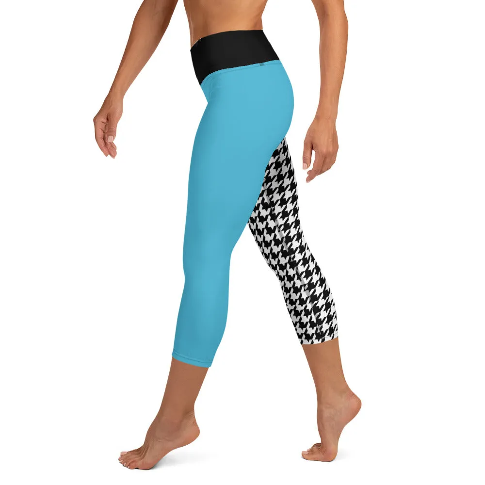 Teal and Houndstooth Yoga Capri Leggings