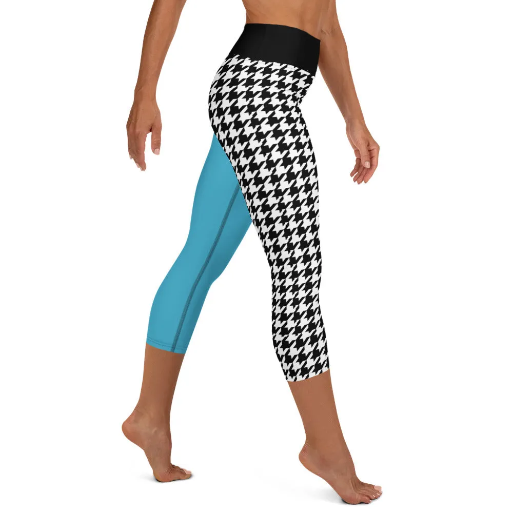 Teal and Houndstooth Yoga Capri Leggings