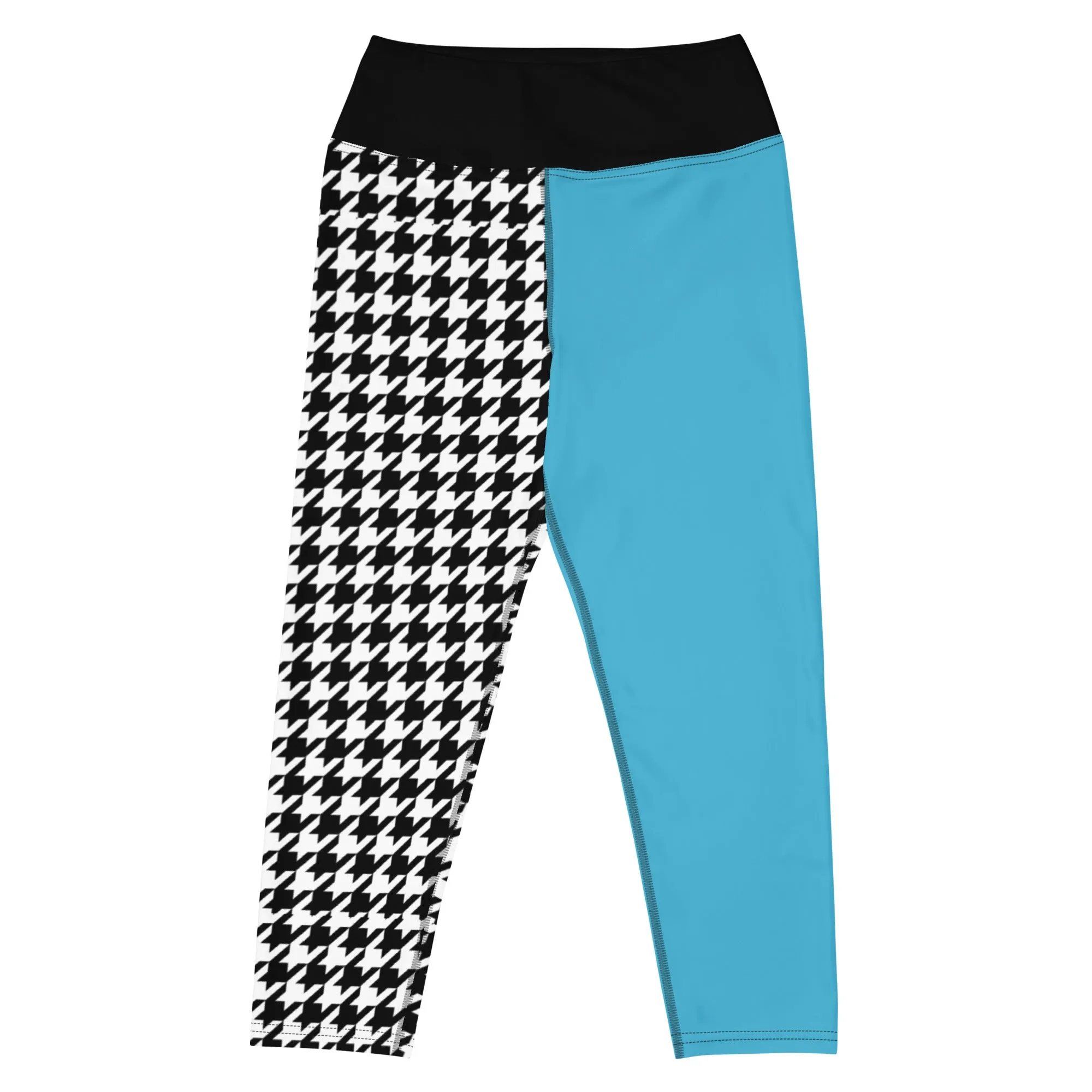 Teal and Houndstooth Yoga Capri Leggings