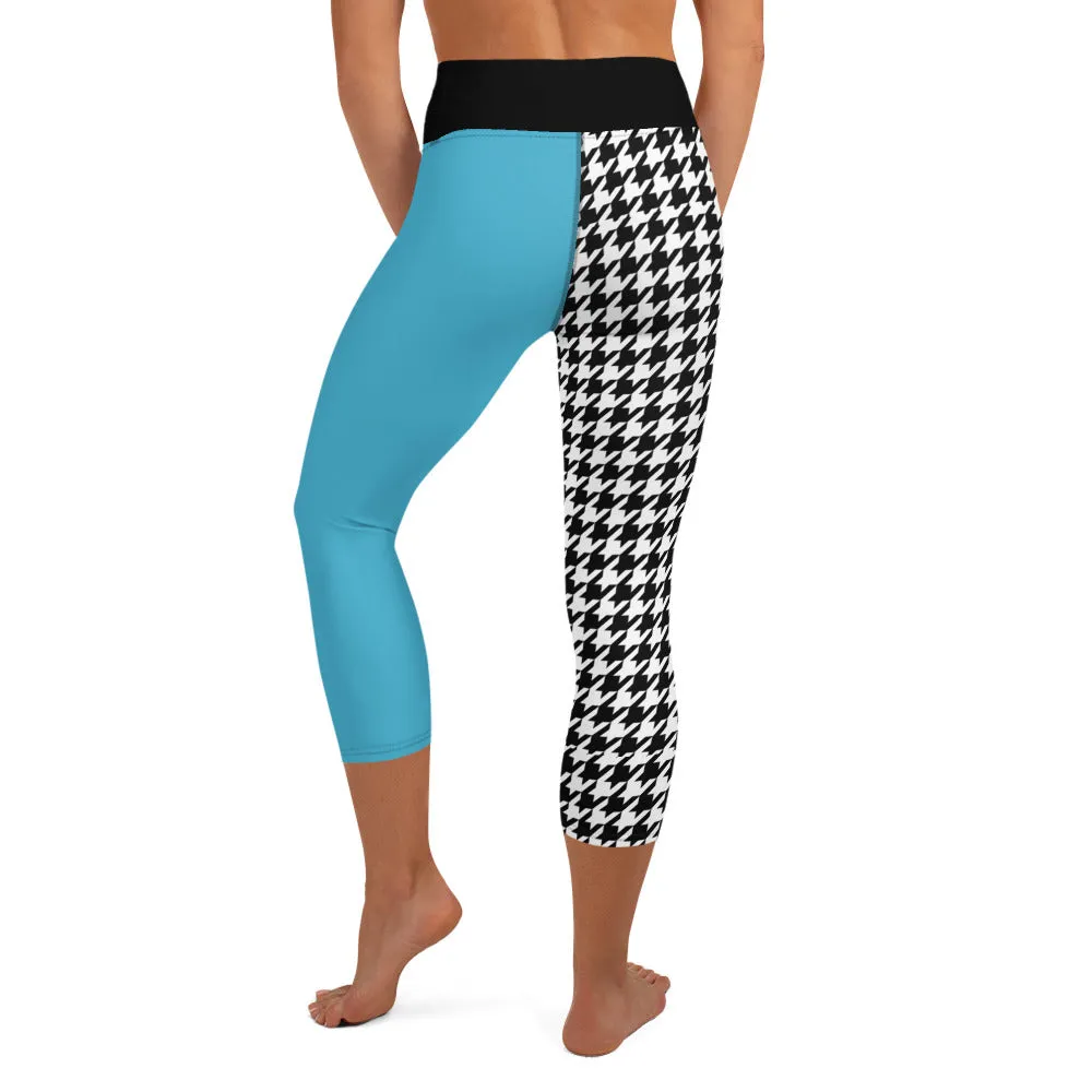 Teal and Houndstooth Yoga Capri Leggings