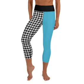 Teal and Houndstooth Yoga Capri Leggings