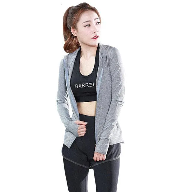 Thumb Hole Elastic Long Sleeve Yoga Jacket