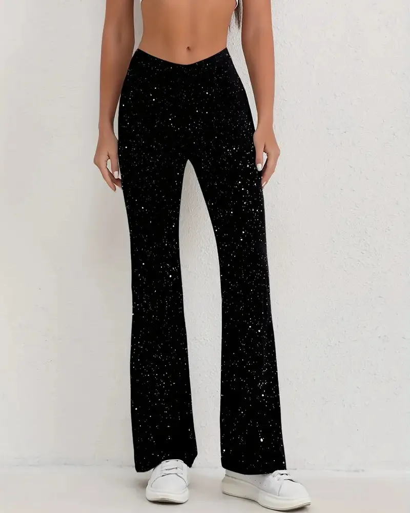 V-Waist Slim Micro Flared Trousers