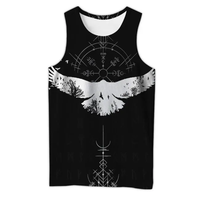 Viking symbol Tattoo Raven 3D Printed men shirt vest Harajuku Fashion Sleeveless T-shirt summer streetwear Unisex tank tops