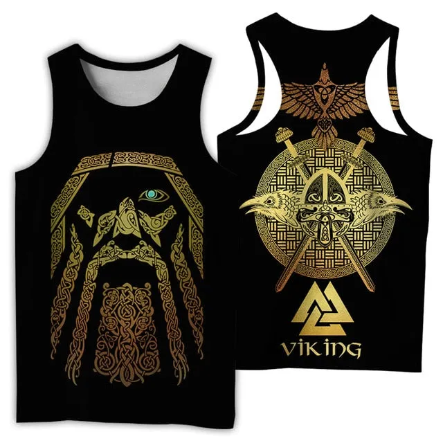 Viking symbol Tattoo Raven 3D Printed men shirt vest Harajuku Fashion Sleeveless T-shirt summer streetwear Unisex tank tops