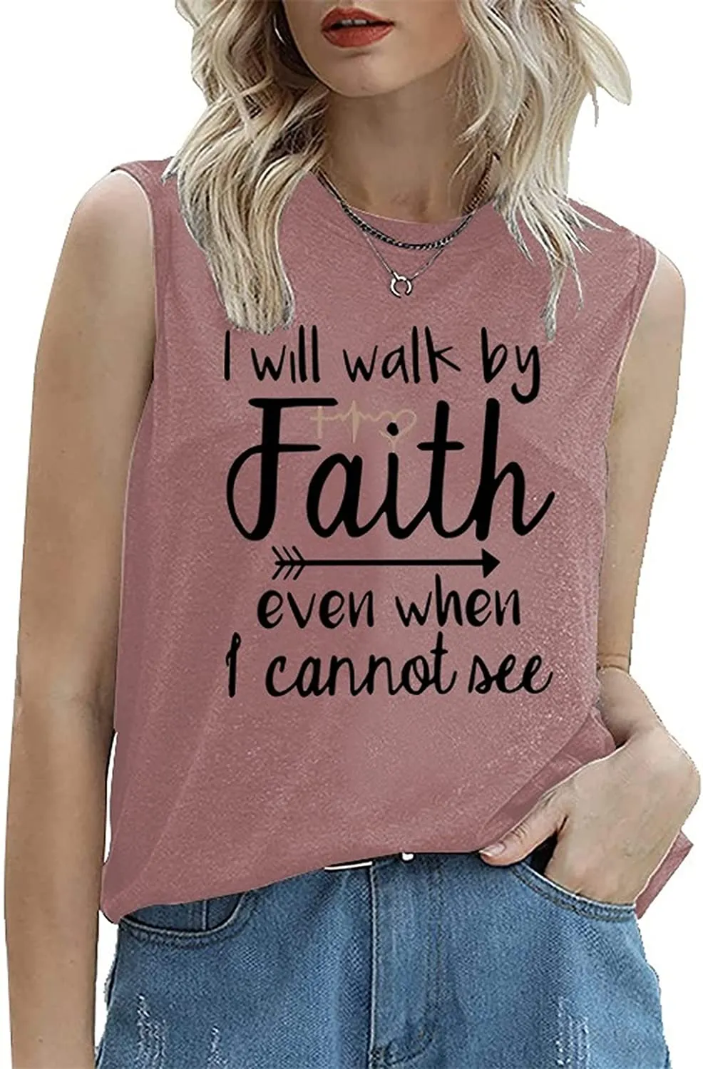 Women Motivational Religious Tank I Will Walk by Faith Even When I Cannot See Shirt