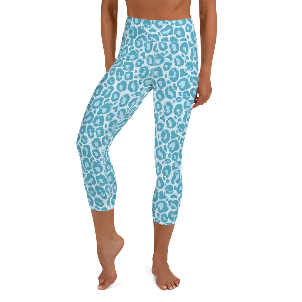 Yoga Capri Leggings Blue Leopard